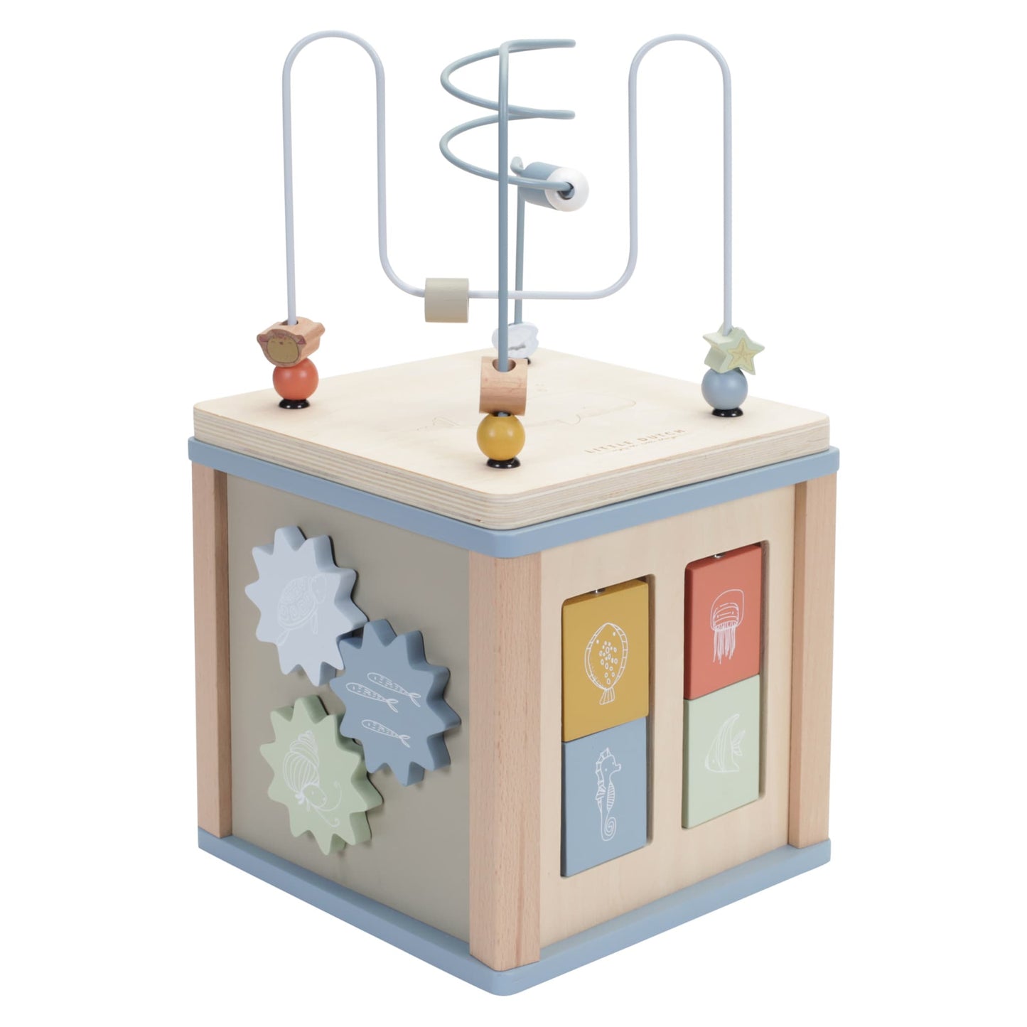 LITTLE DUTCH Drevená detská kocka s aktivitami OCEAN BLUE