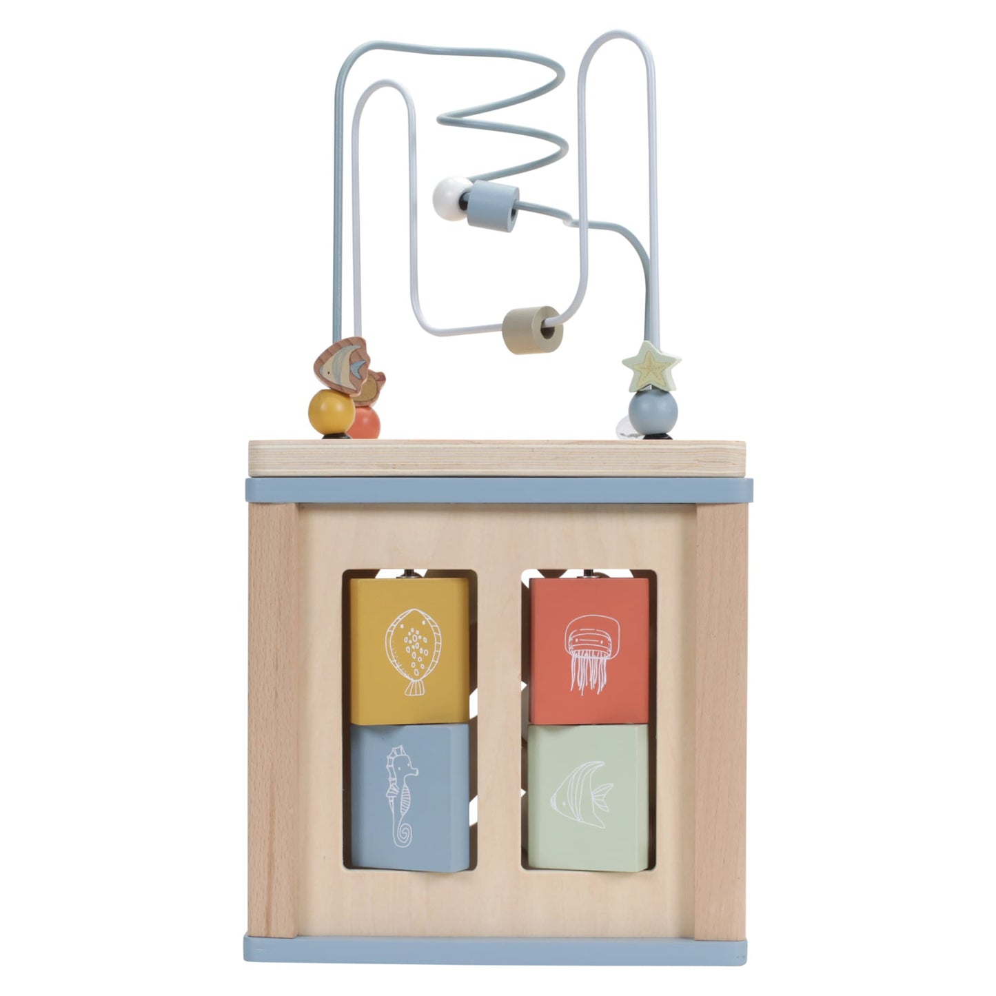 LITTLE DUTCH Drevená detská kocka s aktivitami OCEAN BLUE