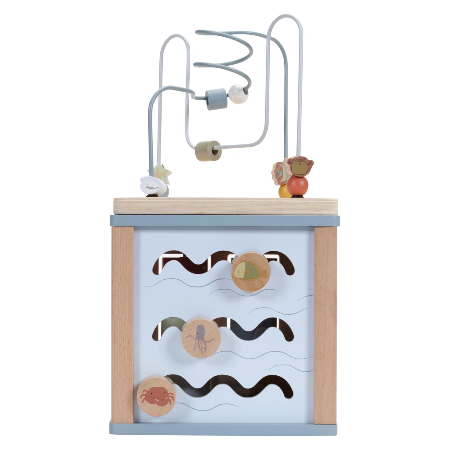 LITTLE DUTCH Drevená detská kocka s aktivitami OCEAN BLUE